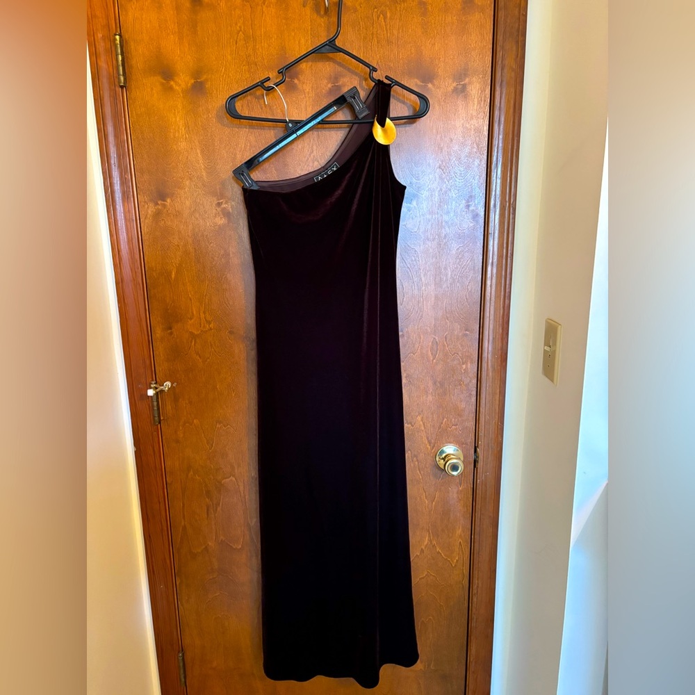 Alex Evenings One-Shoulder Velvet Dress in Deep Brown